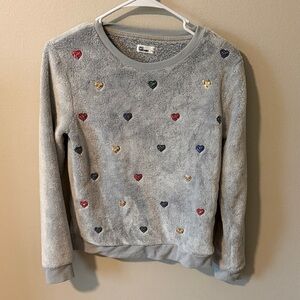 Universal Thread Light Gray Fleece Sweatshirt with Multicolor Sequin Hearts
